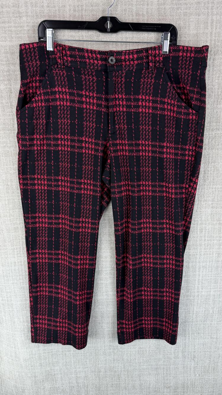 Time And Tru Pants Womens 16 Red Ankle Ponte Slim Plaid Stretch Pockets Zip